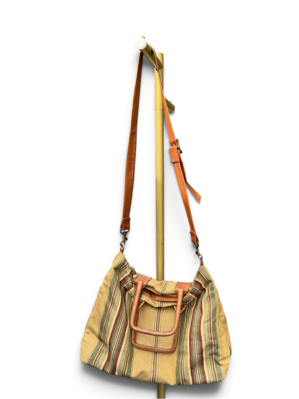 J. Jill Striped Woven Canvas Leather Tote Bag Crossbody Shoulder Strap Boho